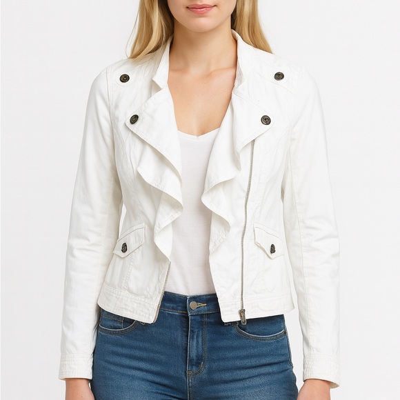 White House Black Market Jackets & Blazers - White House Black Market White Ruffle Jacket